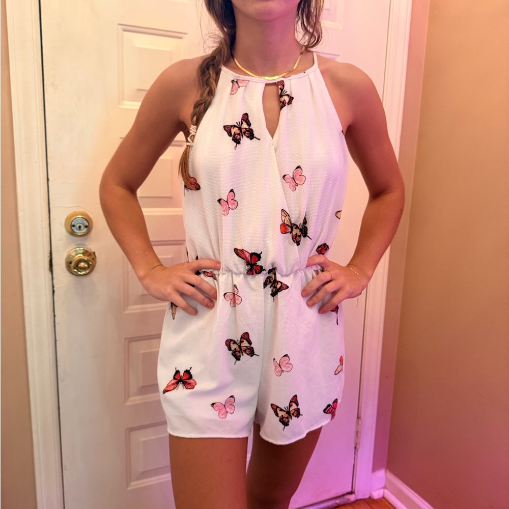 J for Justify White Butterfly Print Romper